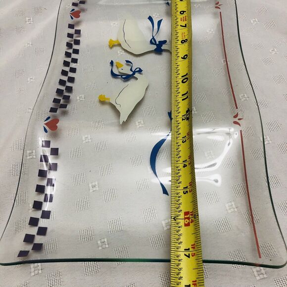 Blue Bow Ribbon Geese Glass Large 17.5”x 8.5” Platter Marmalade Snack Tray Clear - Picture 7 of 9